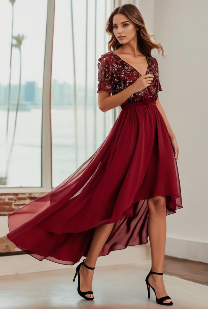 3 4 sleeve sheer sequin stripe high low hem evening dress 143164