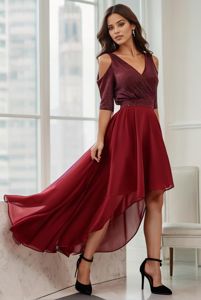 3 4 sleeve sheer sequin stripe high low hem evening dress 143167