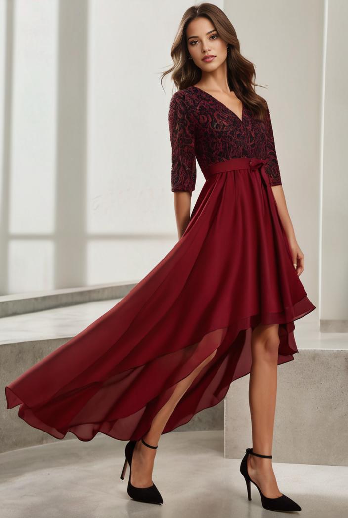 3 4 sleeve sheer sequin stripe high low hem evening dress 143169