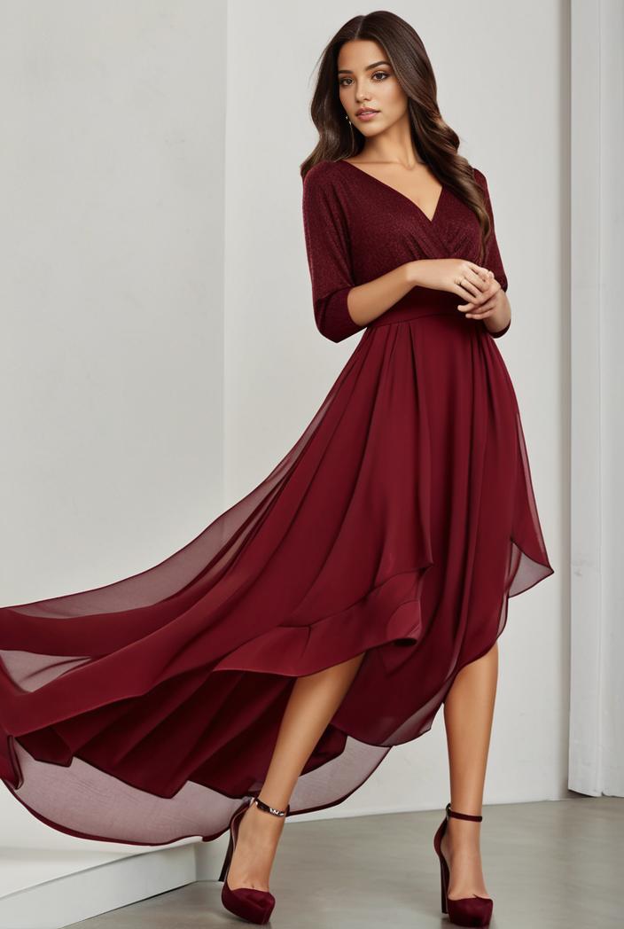 3 4 sleeve sheer sequin stripe high low hem evening dress 143170