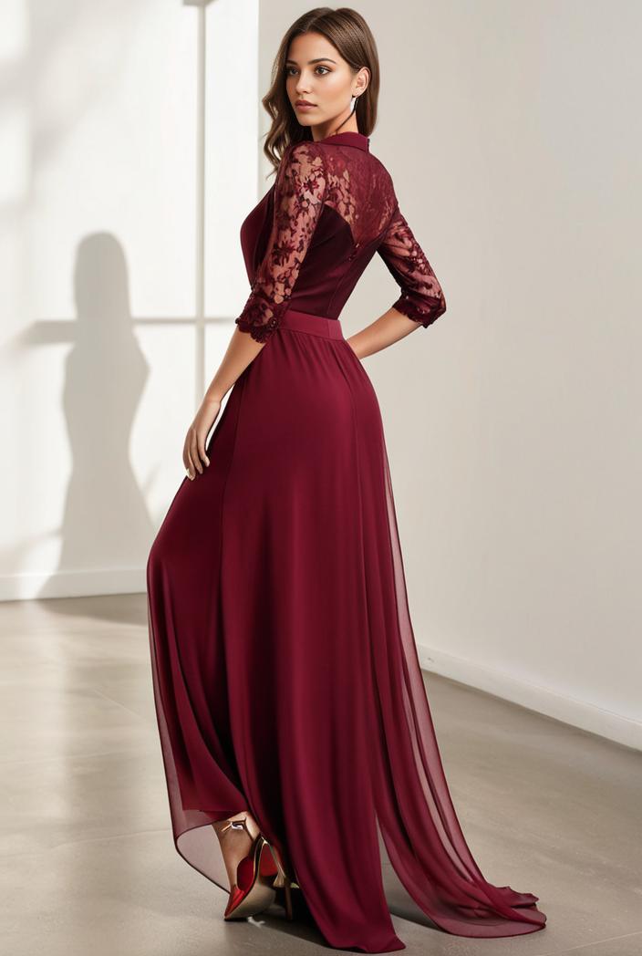 3 4 sleeve sheer sequin stripe high low hem evening dress 143172