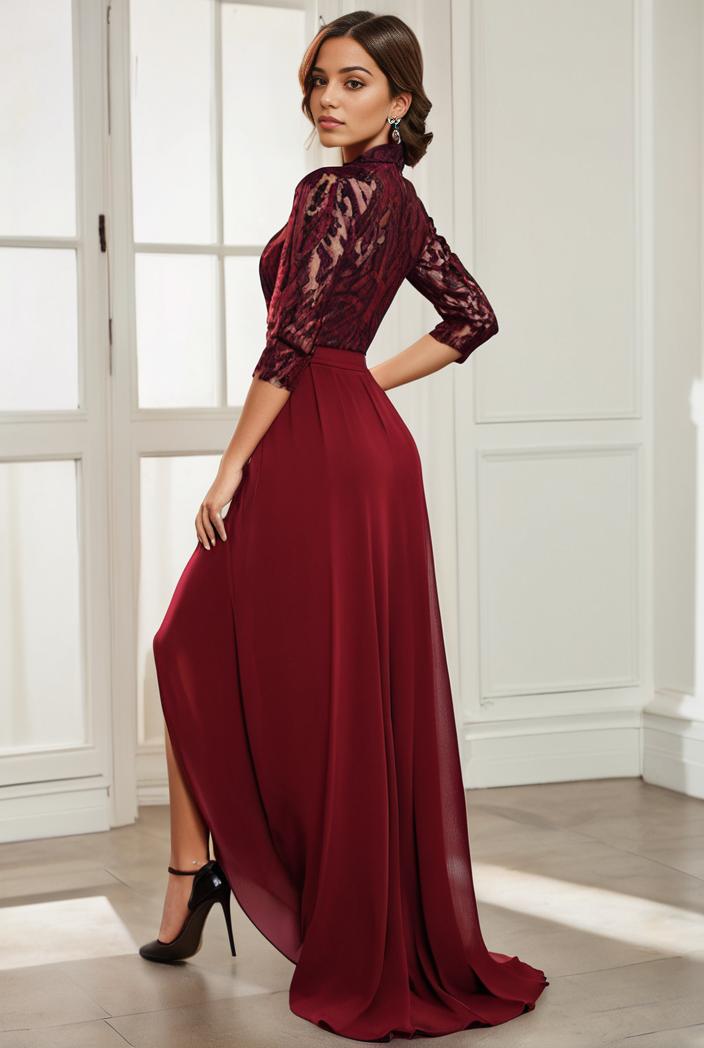 3 4 sleeve sheer sequin stripe high low hem evening dress 143173