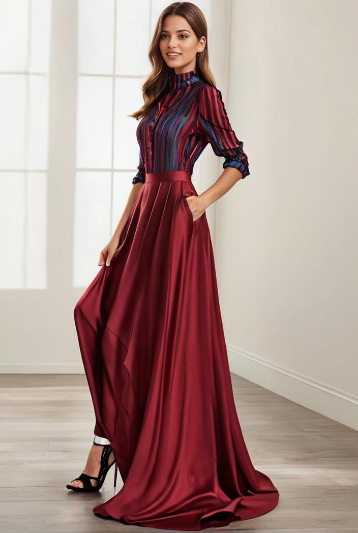 3 4 sleeve sheer sequin stripe high low hem evening dress 143174