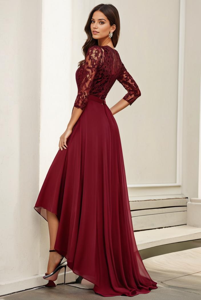 3 4 sleeve sheer sequin stripe high low hem evening dress 143176