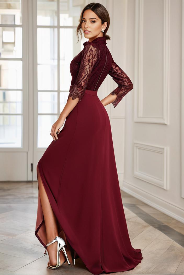 3 4 sleeve sheer sequin stripe high low hem evening dress 143179