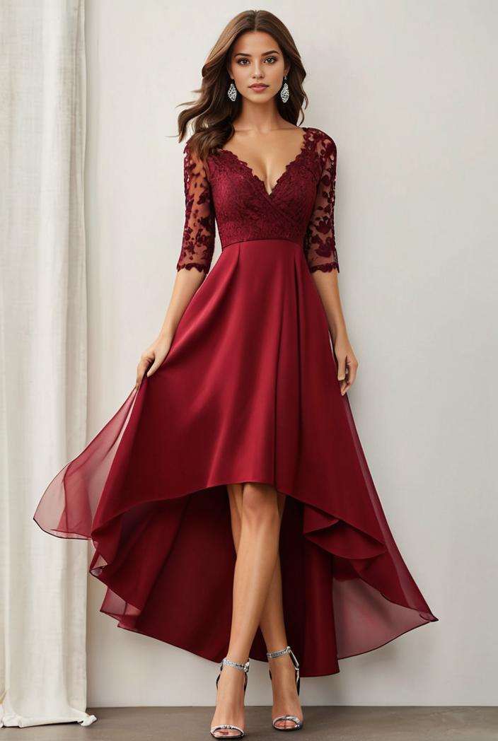 3 4 sleeve sheer sequin stripe high low hem evening dress 143189