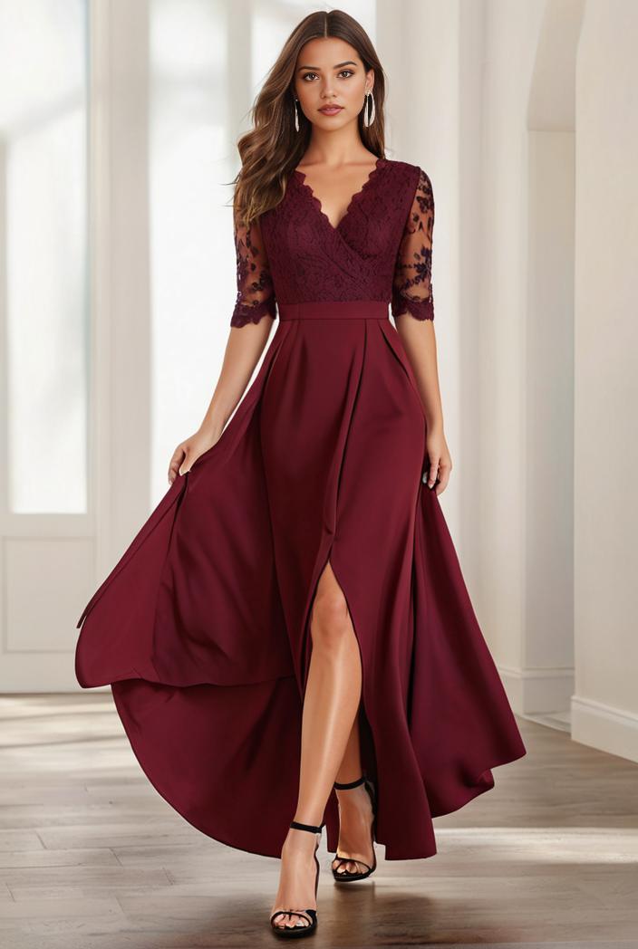 3 4 sleeve sheer sequin stripe high low hem evening dress 143190