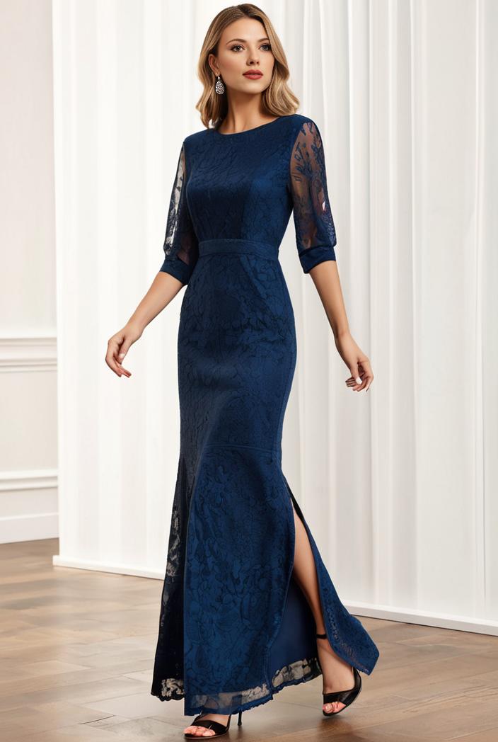 3 4 sleeve bodycon plunging back sequin evening dress 141795