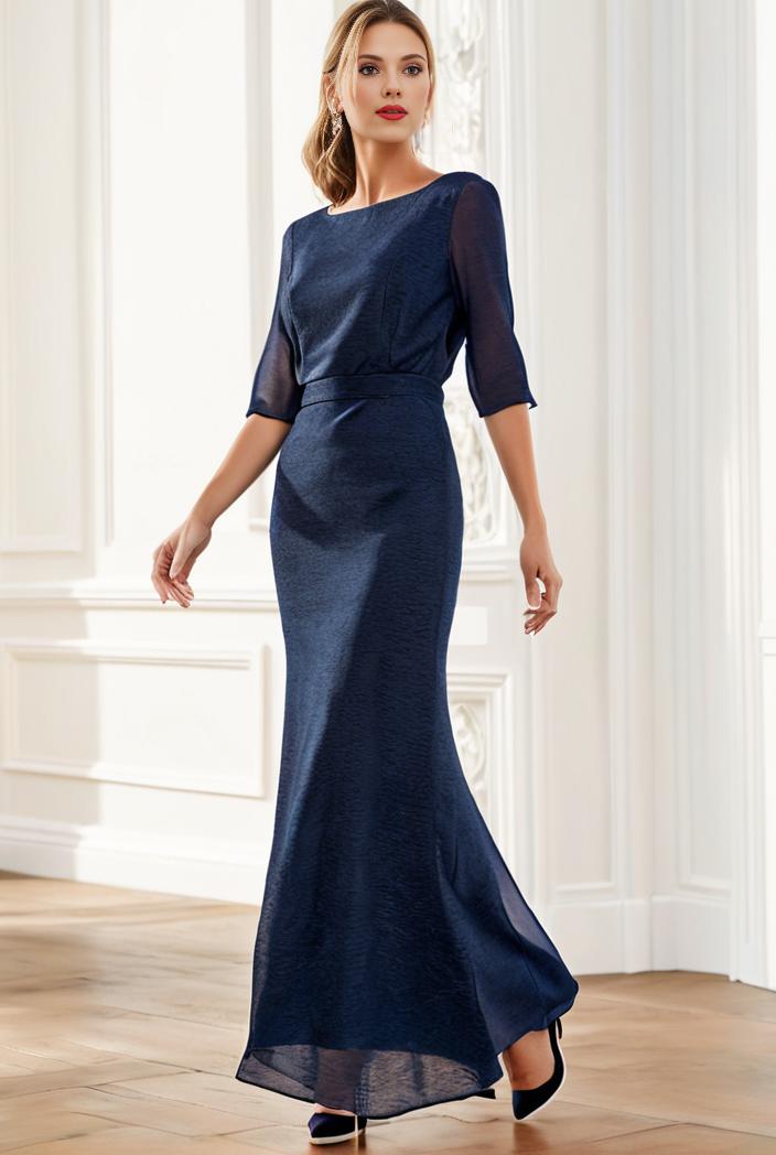 3 4 sleeve bodycon plunging back sequin evening dress 141796