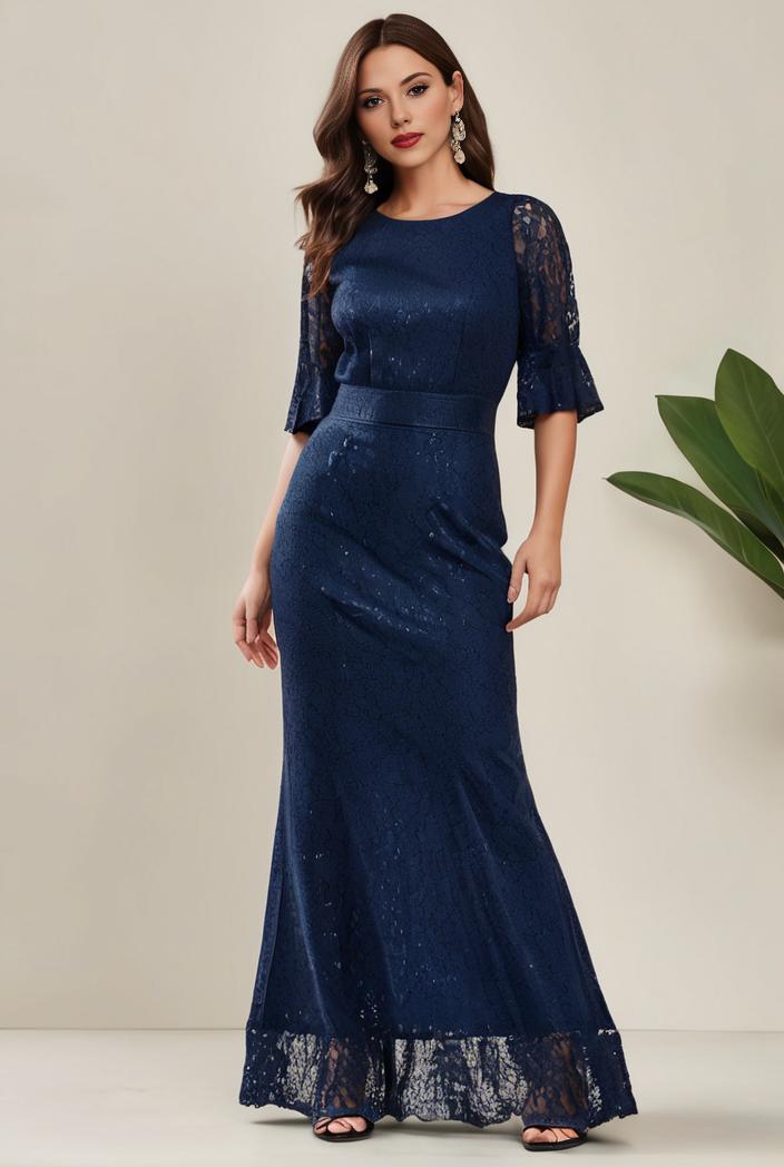 3 4 sleeve bodycon plunging back sequin evening dress 141805