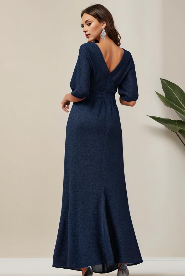 3 4 sleeve bodycon plunging back sequin evening dress 141819