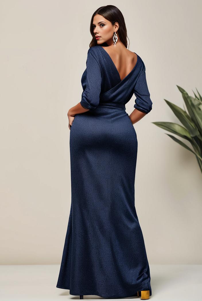 3 4 sleeve bodycon plunging back sequin evening dress 141823