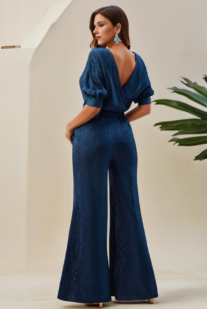 3 4 sleeve bodycon plunging back sequin evening dress 141824