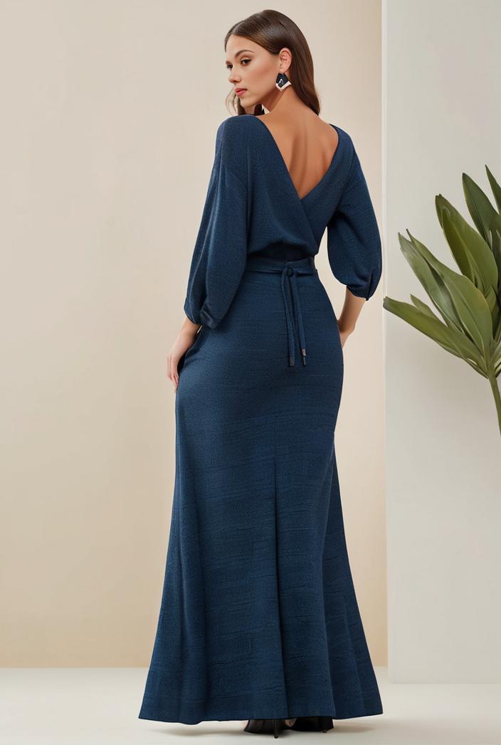 3 4 sleeve bodycon plunging back sequin evening dress 141825
