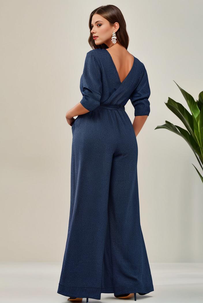 3 4 sleeve bodycon plunging back sequin evening dress 141826