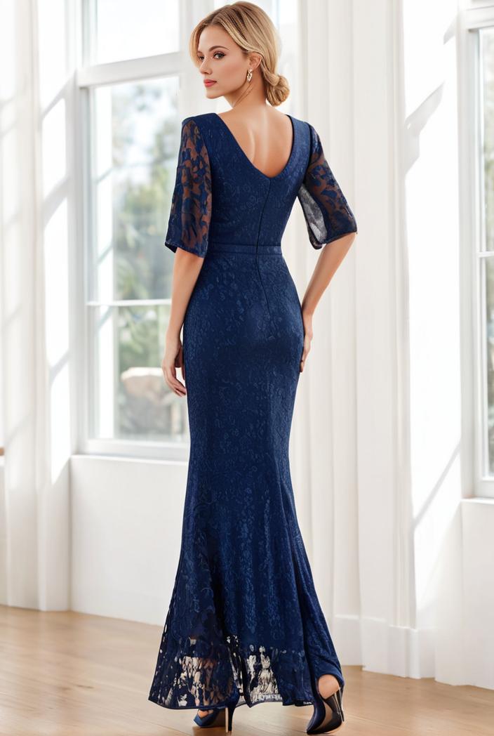3 4 sleeve bodycon plunging back sequin evening dress 141828