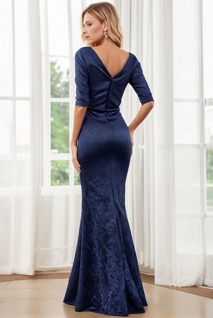 3 4 sleeve bodycon plunging back sequin evening dress 141831