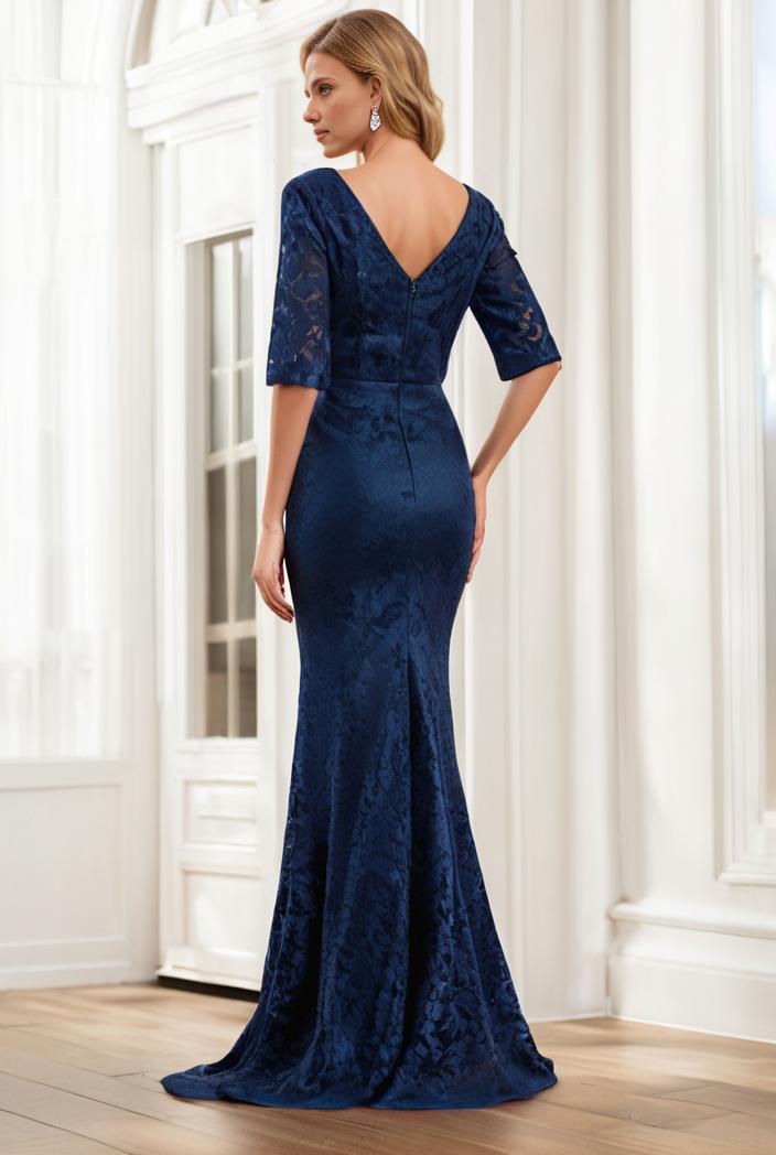 3 4 sleeve bodycon plunging back sequin evening dress 141832
