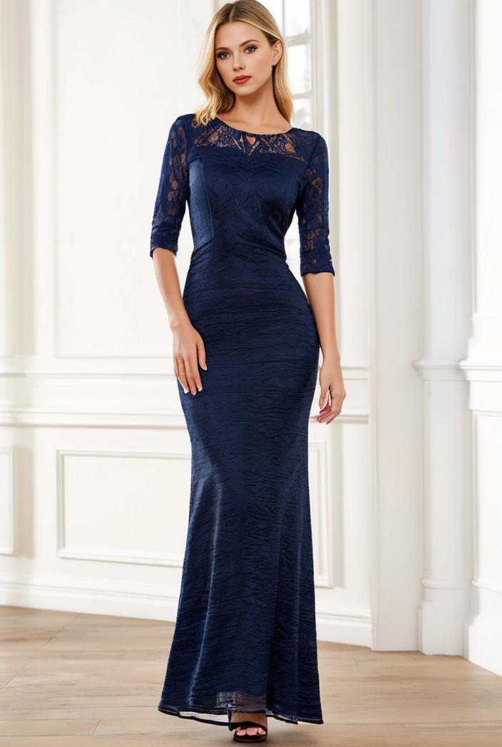 3 4 sleeve bodycon plunging back sequin evening dress 141836