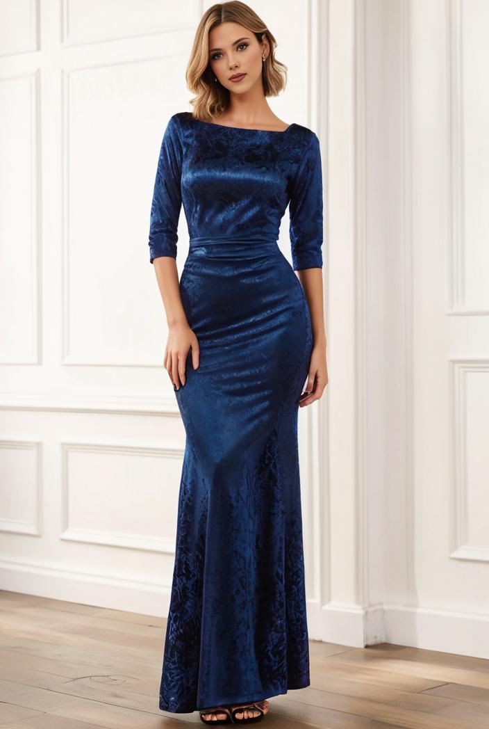 3 4 sleeve bodycon plunging back sequin evening dress 141840