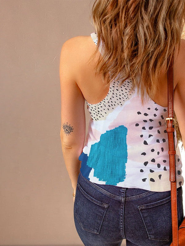 Abstract Print Sleeveless Camisole Vest for Fashionable Women