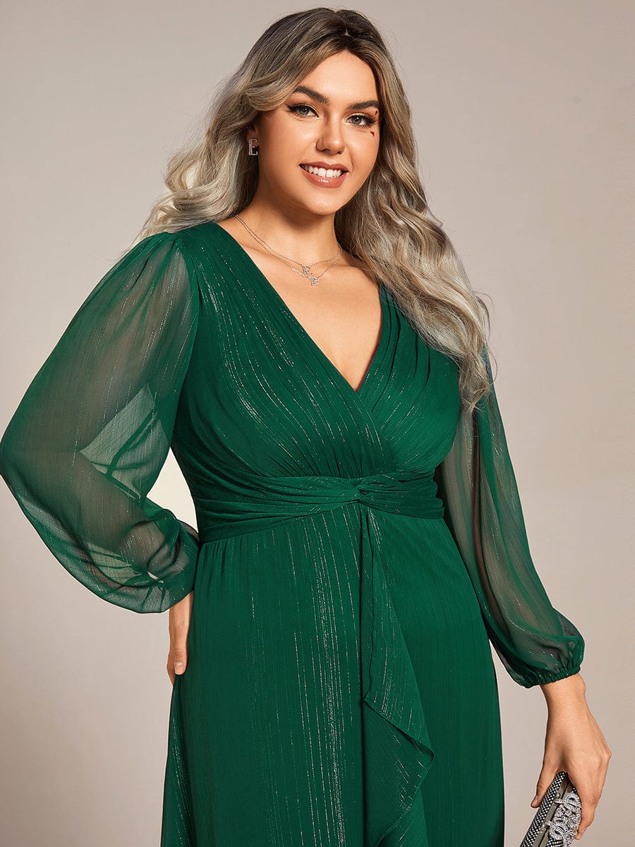 Curvy Confidence Twist Knot Lotus Leaf Evening Dress with Long Sleeves