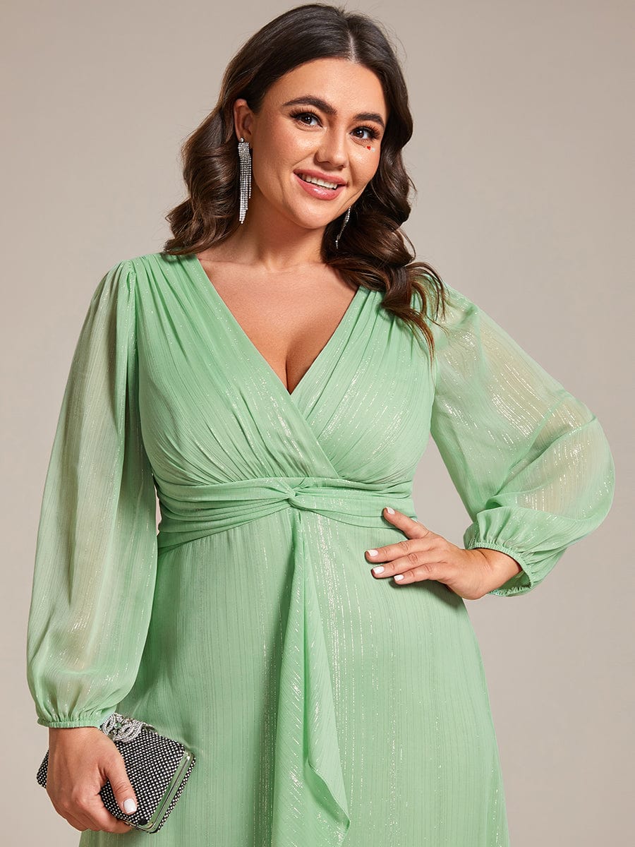 Curvy Confidence Twist Knot Lotus Leaf Evening Dress with Long Sleeves