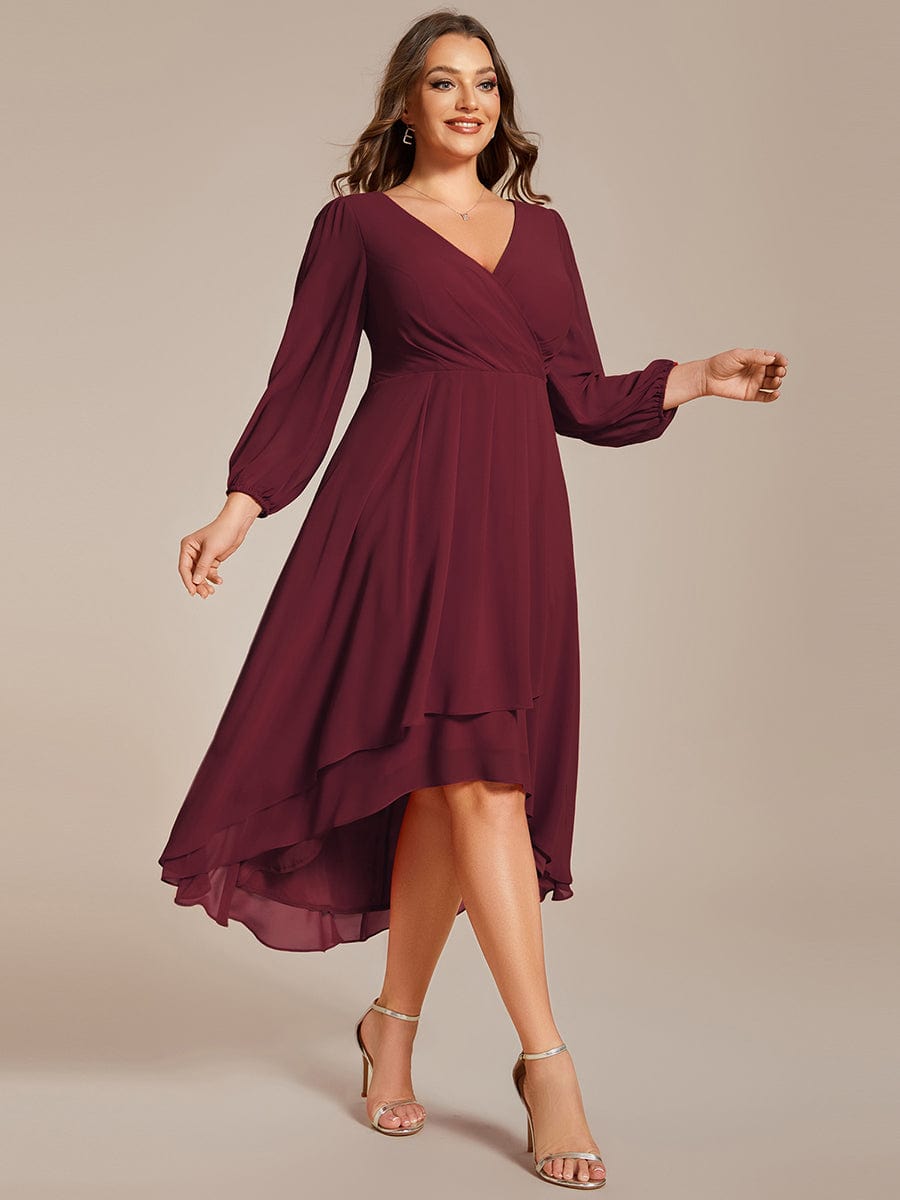 Empire Waist Chiffon Wedding Guest Dress with Long Sleeves