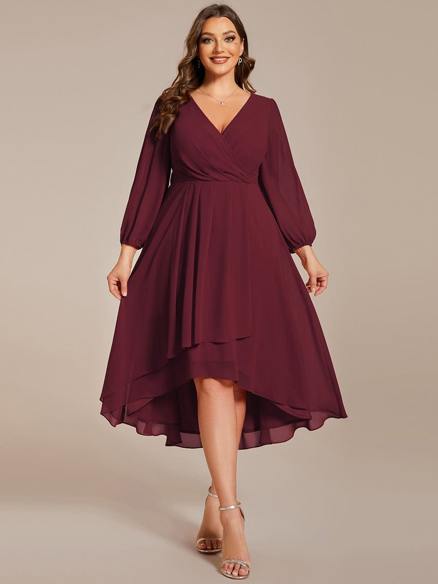 Empire Waist Chiffon Wedding Guest Dress with Long Sleeves