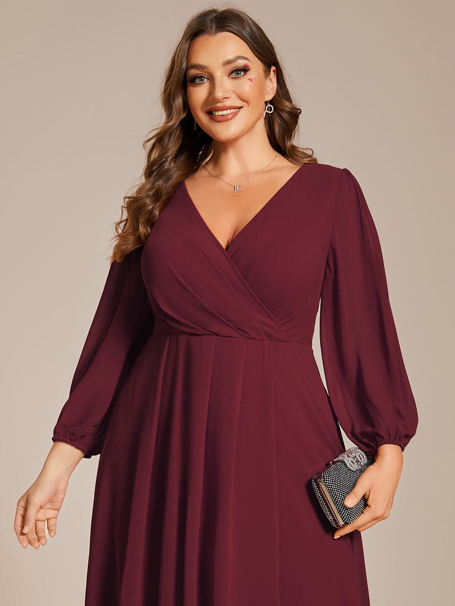 Empire Waist Chiffon Wedding Guest Dress with Long Sleeves