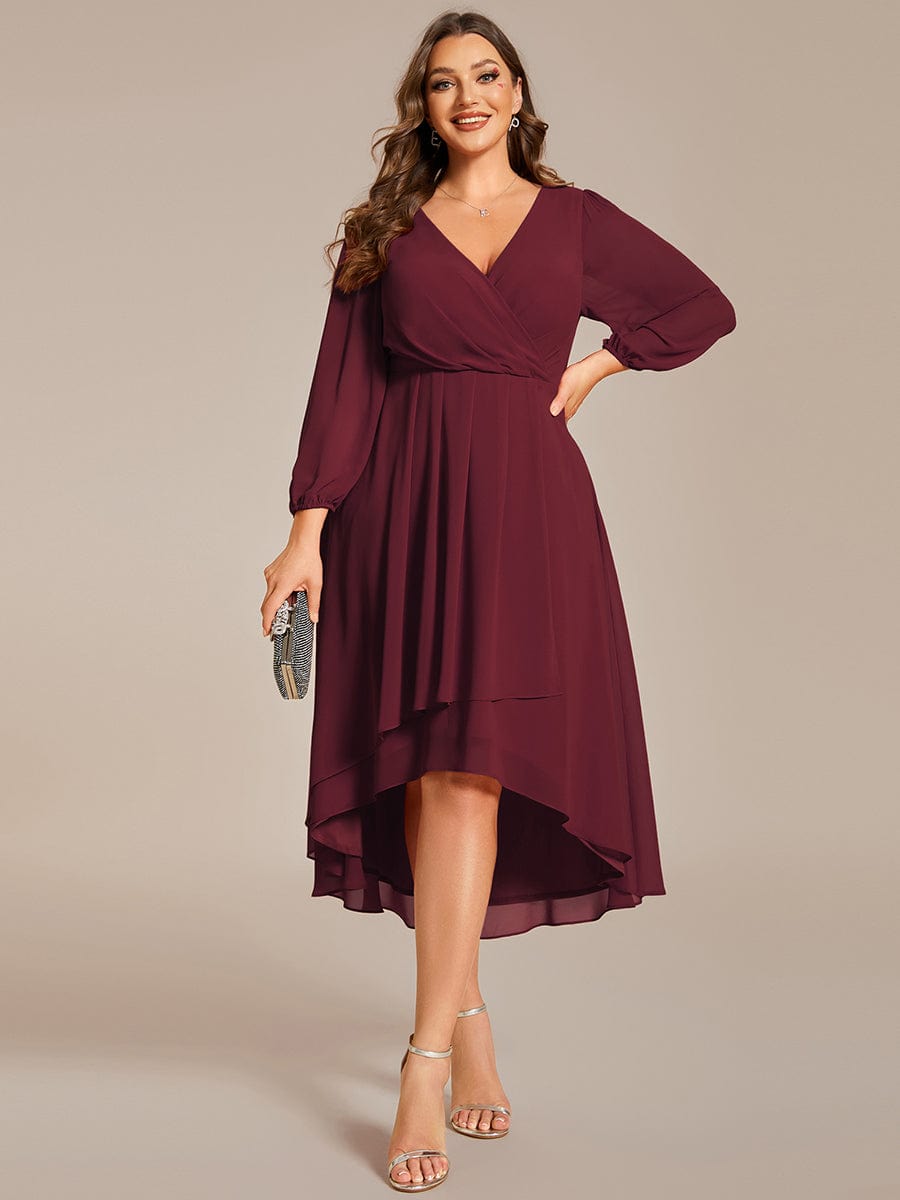 Empire Waist Chiffon Wedding Guest Dress with Long Sleeves