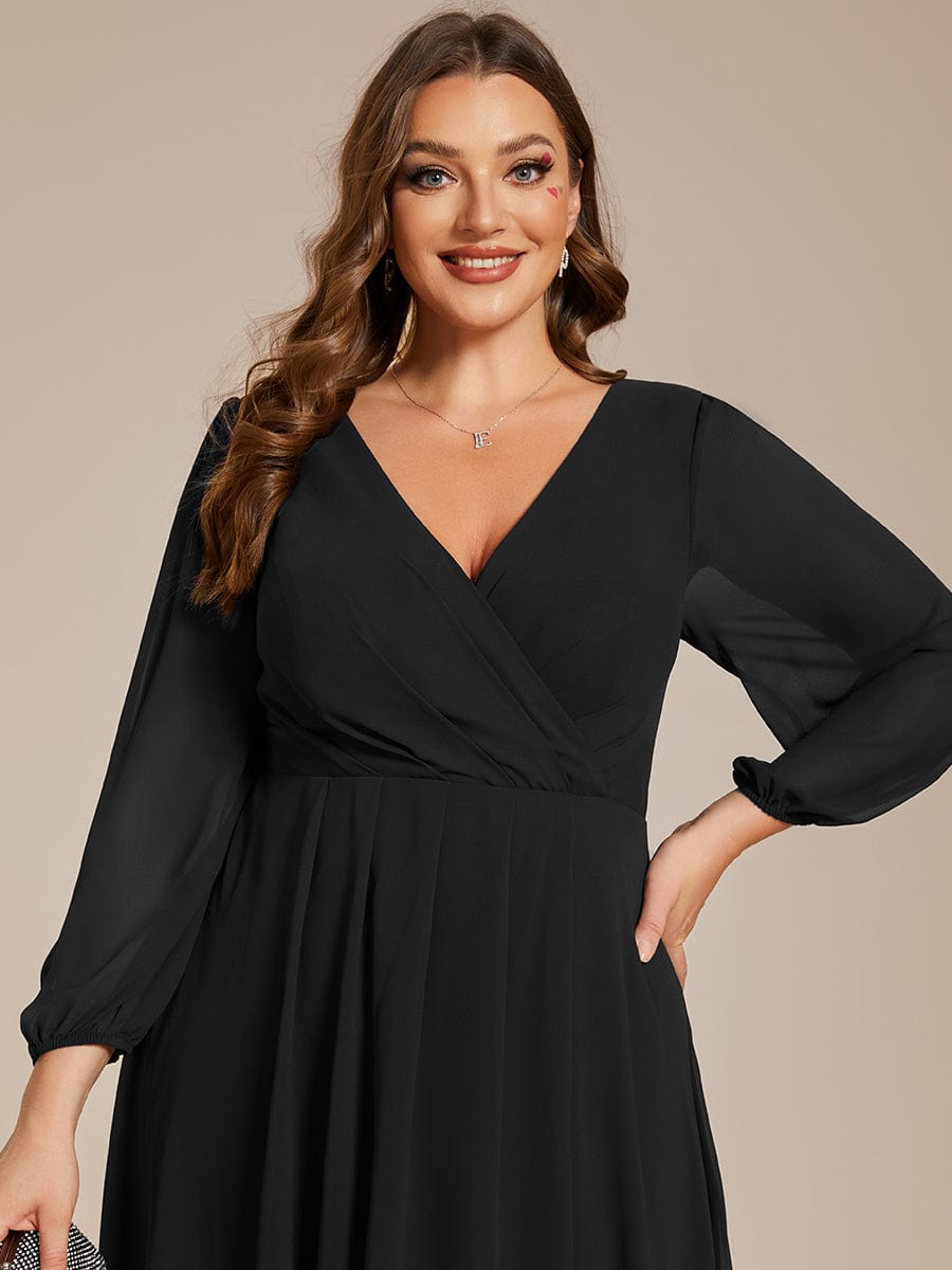 Empire Waist Chiffon Wedding Guest Dress with Long Sleeves