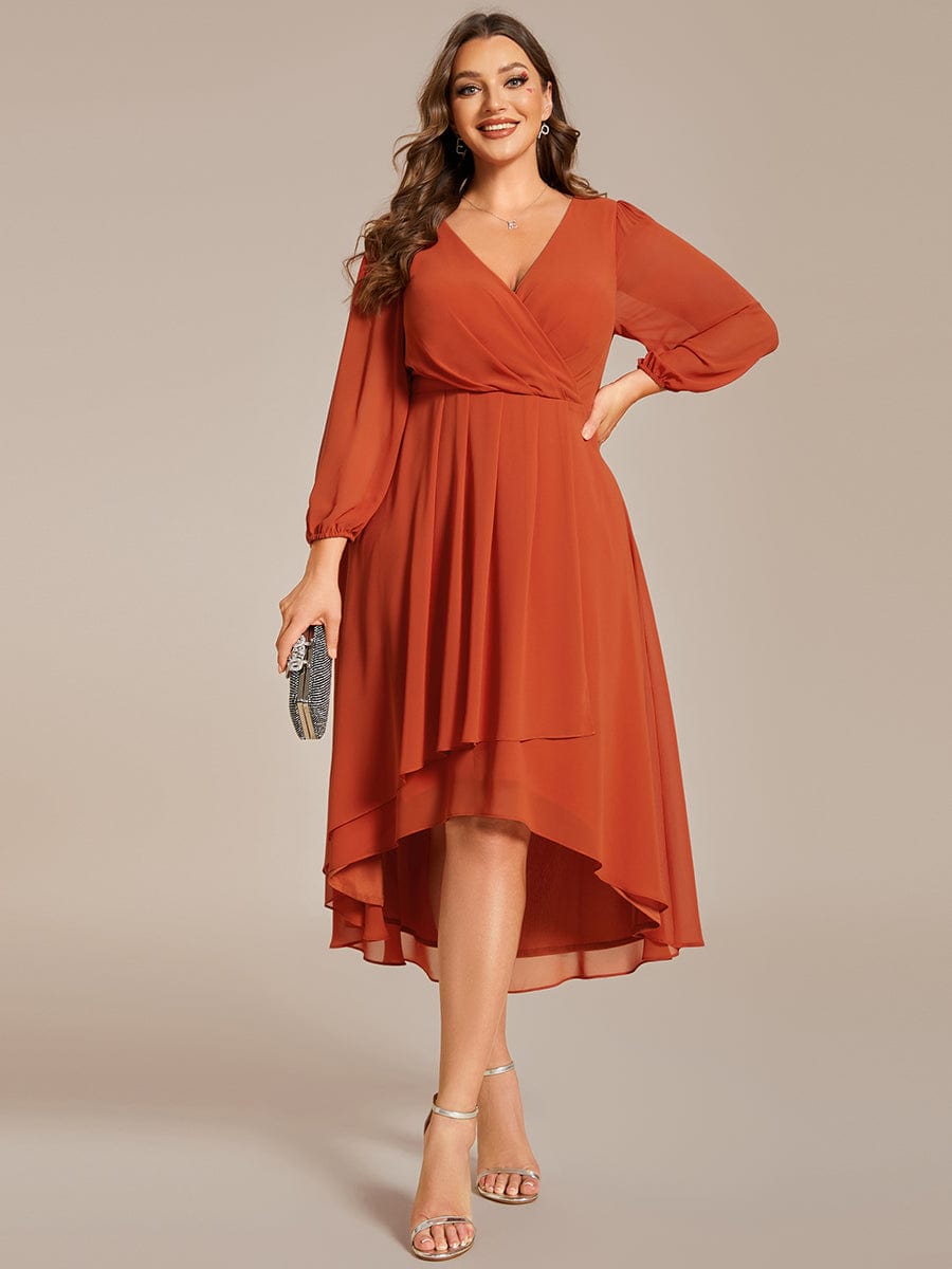 Empire Waist Chiffon Wedding Guest Dress with Long Sleeves