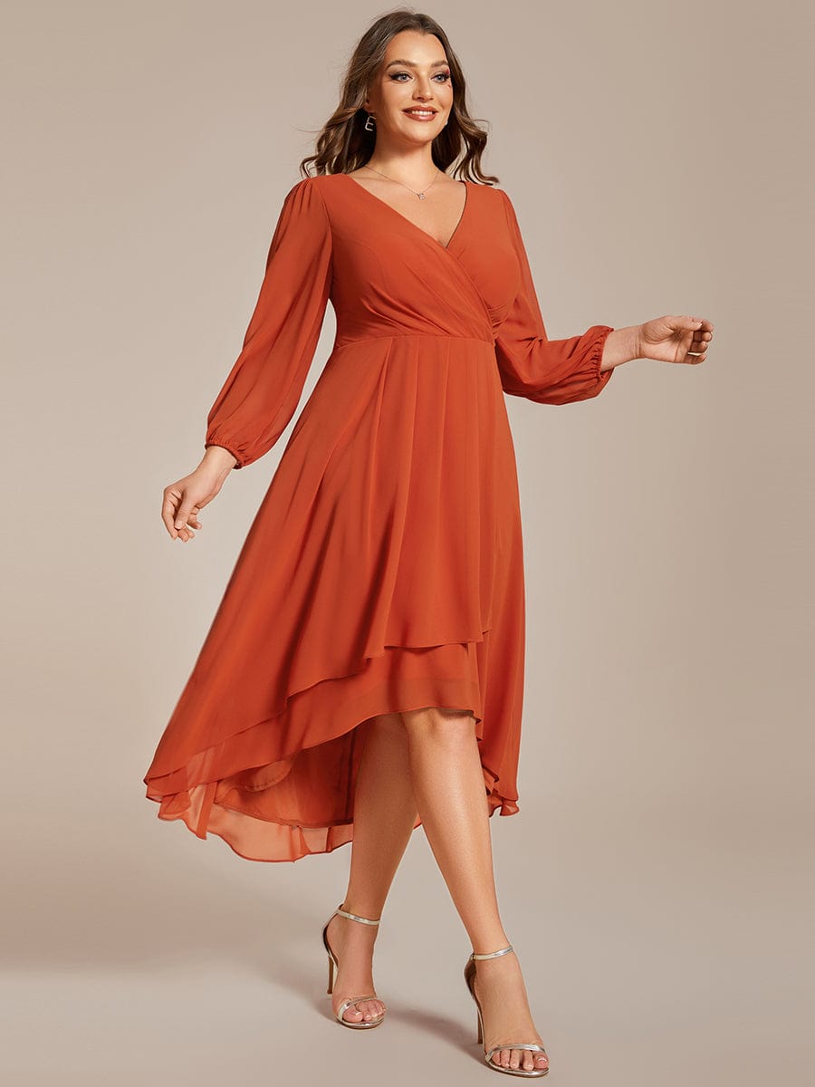 Empire Waist Chiffon Wedding Guest Dress with Long Sleeves