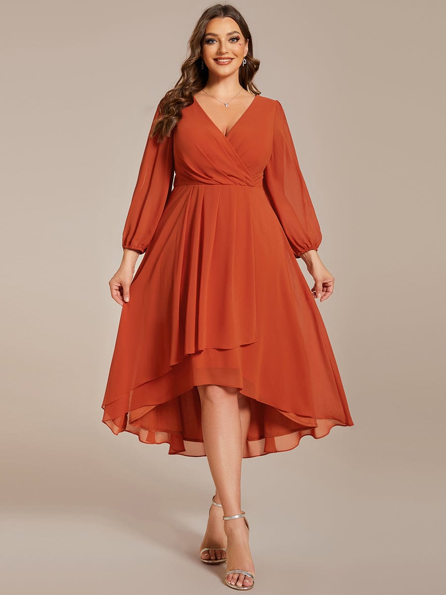 Empire Waist Chiffon Wedding Guest Dress with Long Sleeves