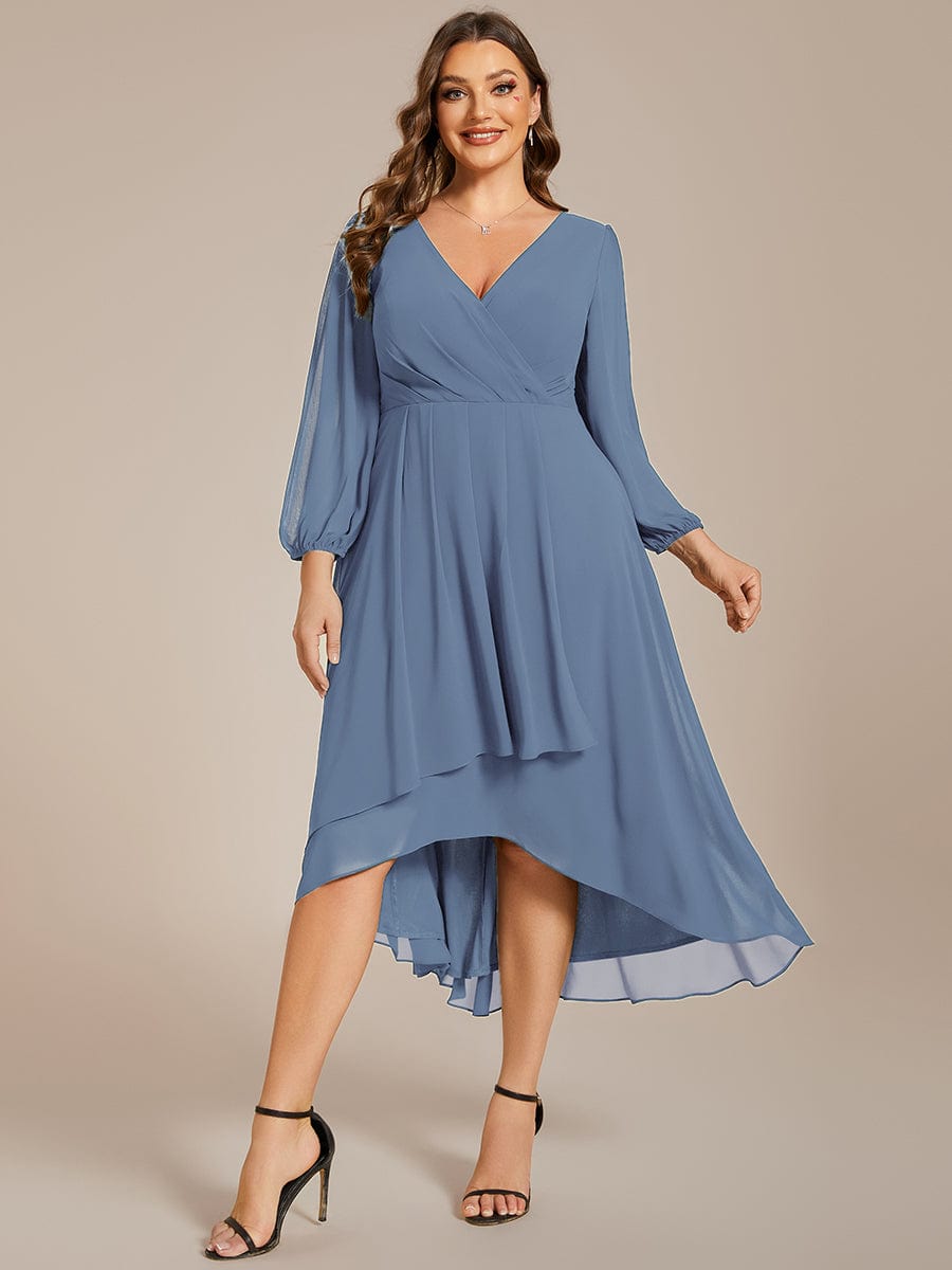 Empire Waist Chiffon Wedding Guest Dress with Long Sleeves