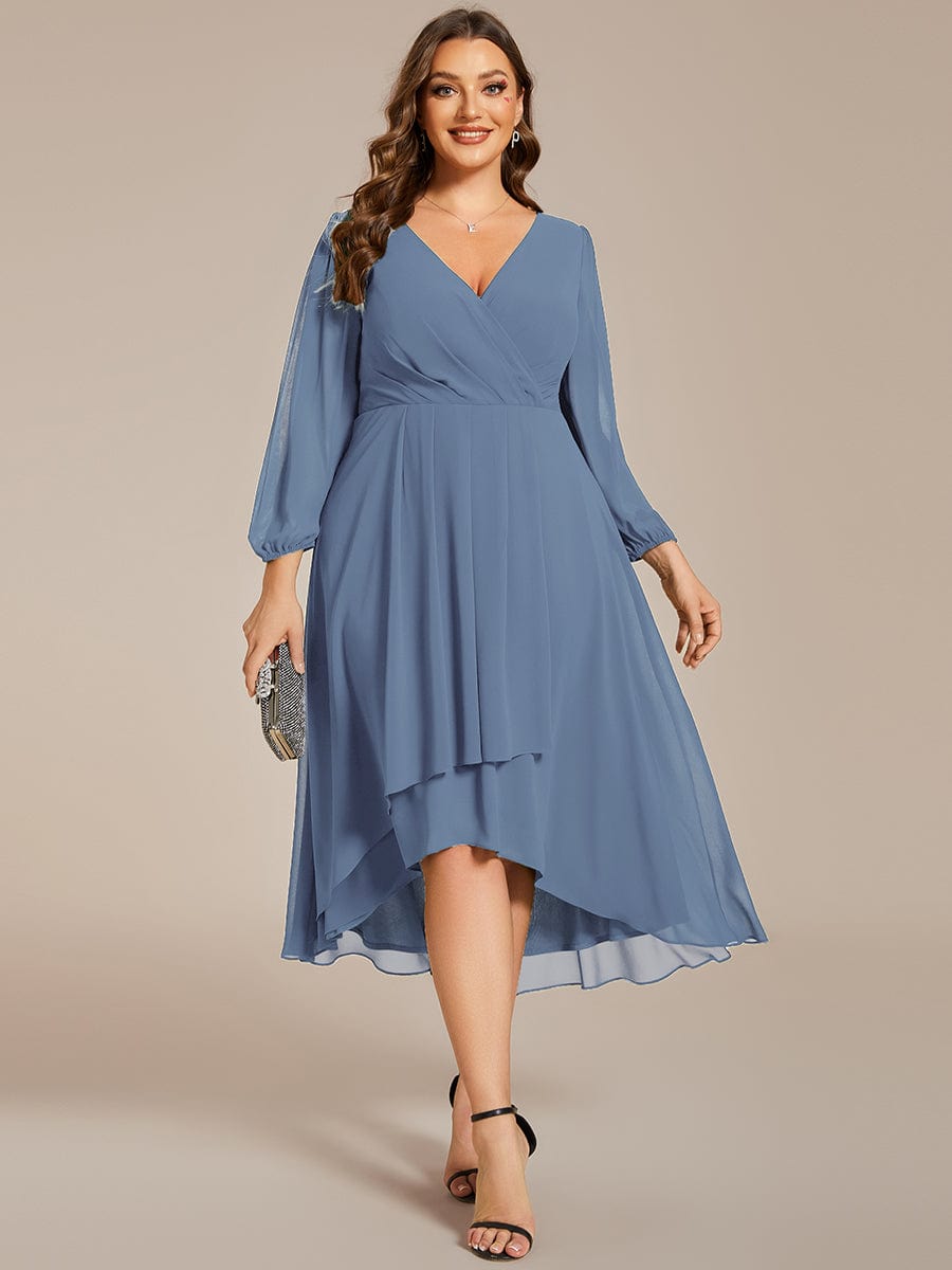 Empire Waist Chiffon Wedding Guest Dress with Long Sleeves