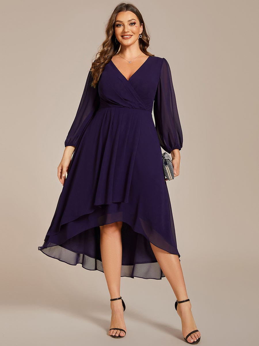 Empire Waist Chiffon Wedding Guest Dress with Long Sleeves