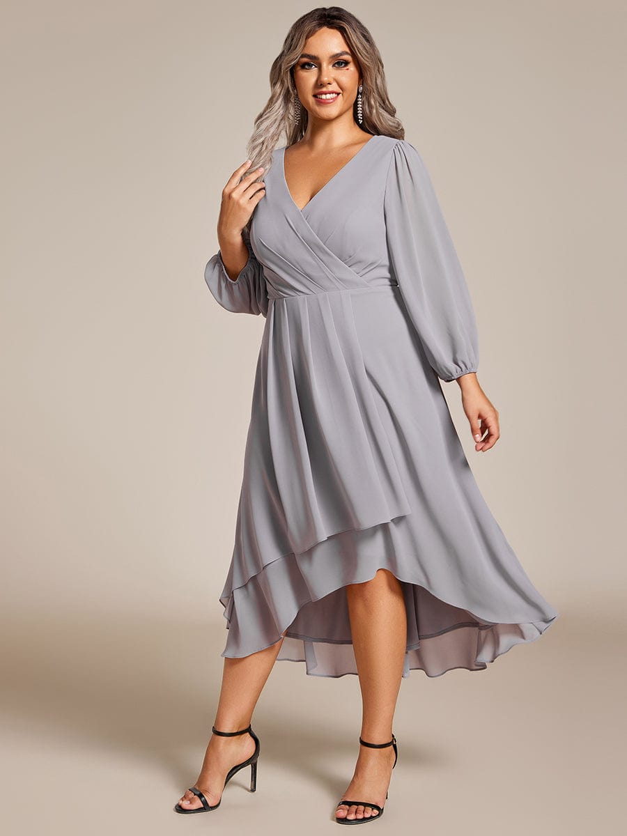 Empire Waist Chiffon Wedding Guest Dress with Long Sleeves