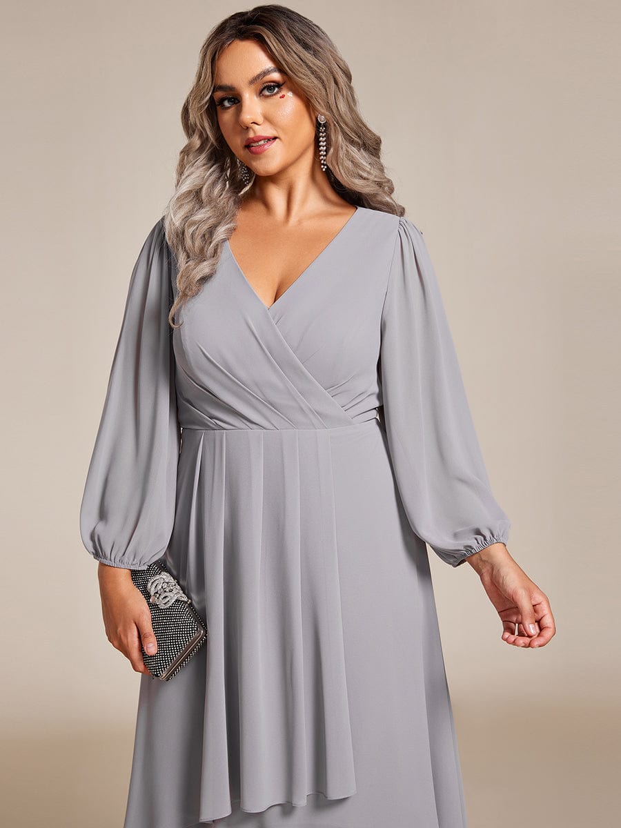 Empire Waist Chiffon Wedding Guest Dress with Long Sleeves