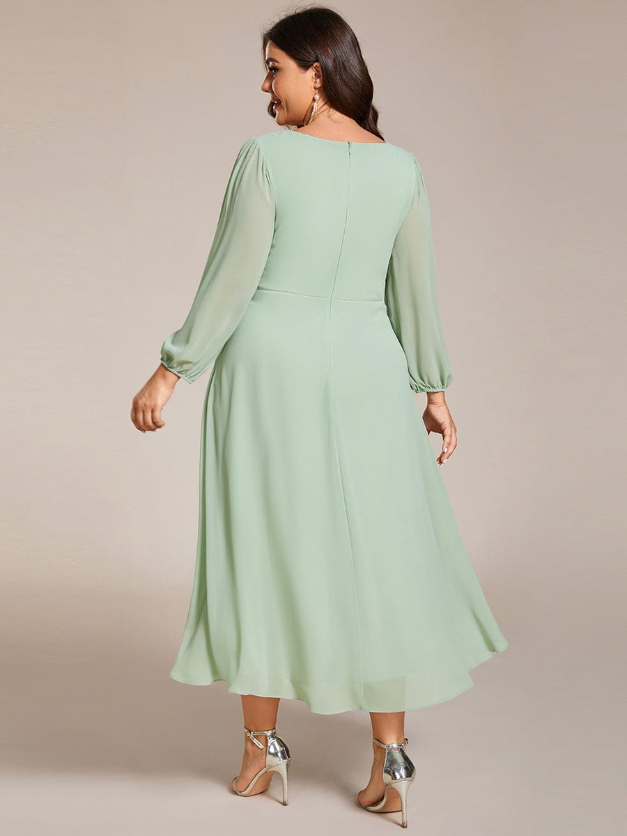 Empire Waist Chiffon Wedding Guest Dress with Long Sleeves