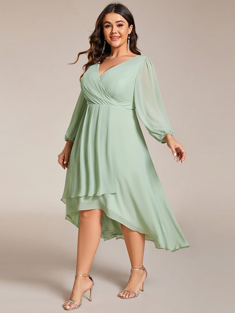 Empire Waist Chiffon Wedding Guest Dress with Long Sleeves