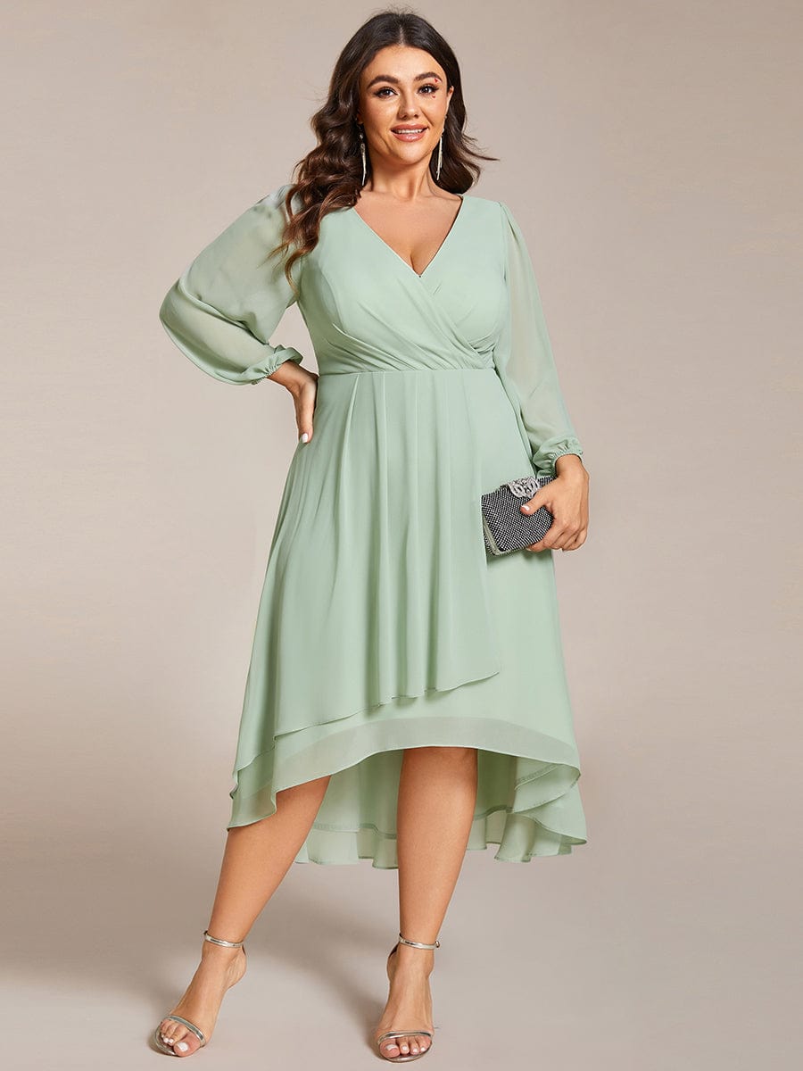 Empire Waist Chiffon Wedding Guest Dress with Long Sleeves