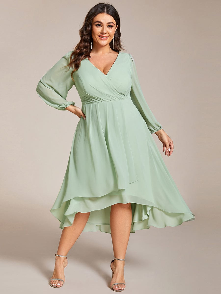 Empire Waist Chiffon Wedding Guest Dress with Long Sleeves