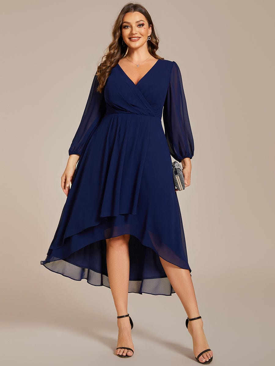 Empire Waist Chiffon Wedding Guest Dress with Long Sleeves