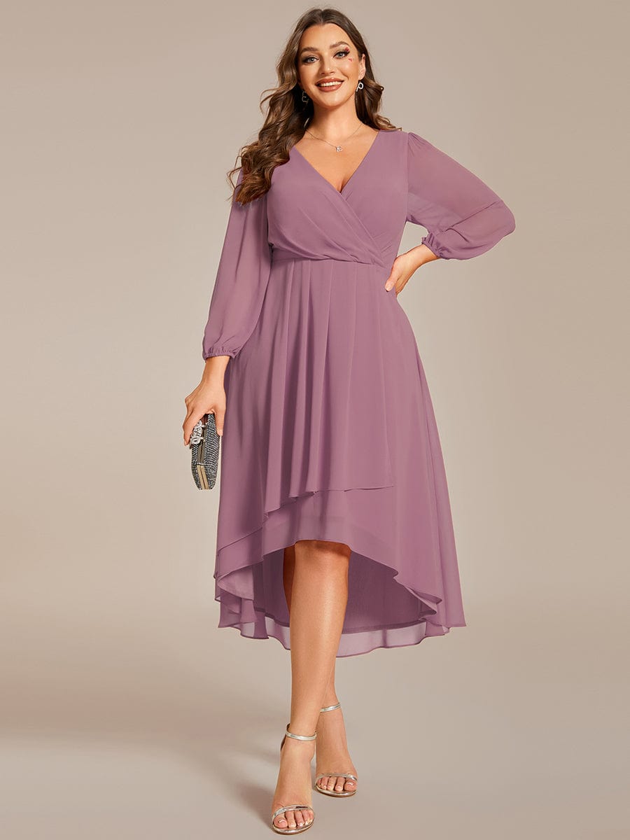 Empire Waist Chiffon Wedding Guest Dress with Long Sleeves