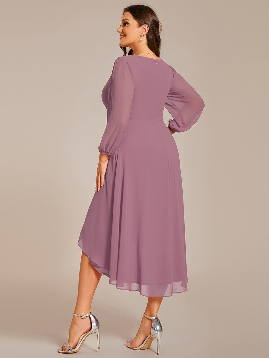 Empire Waist Chiffon Wedding Guest Dress with Long Sleeves