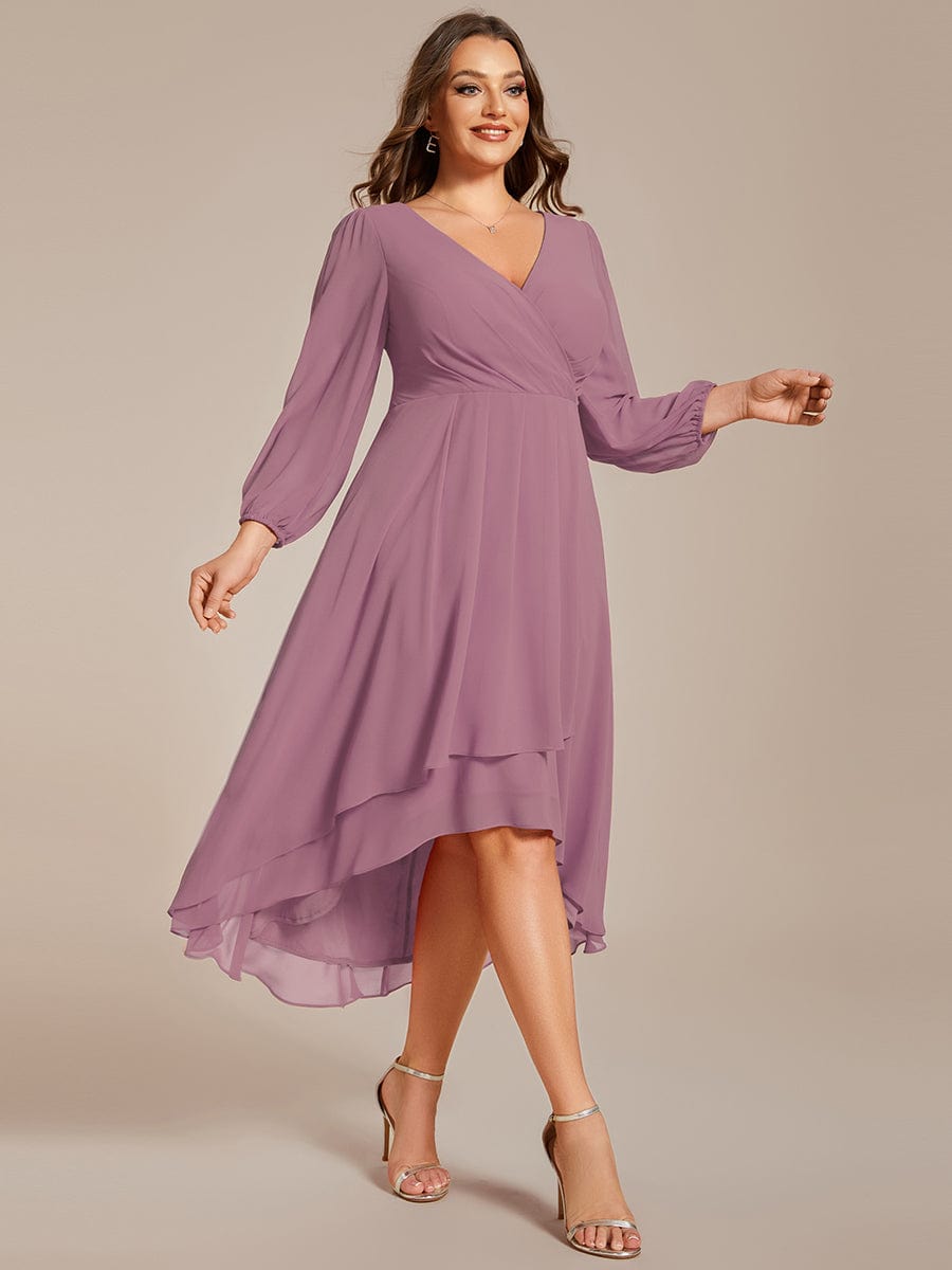 Empire Waist Chiffon Wedding Guest Dress with Long Sleeves