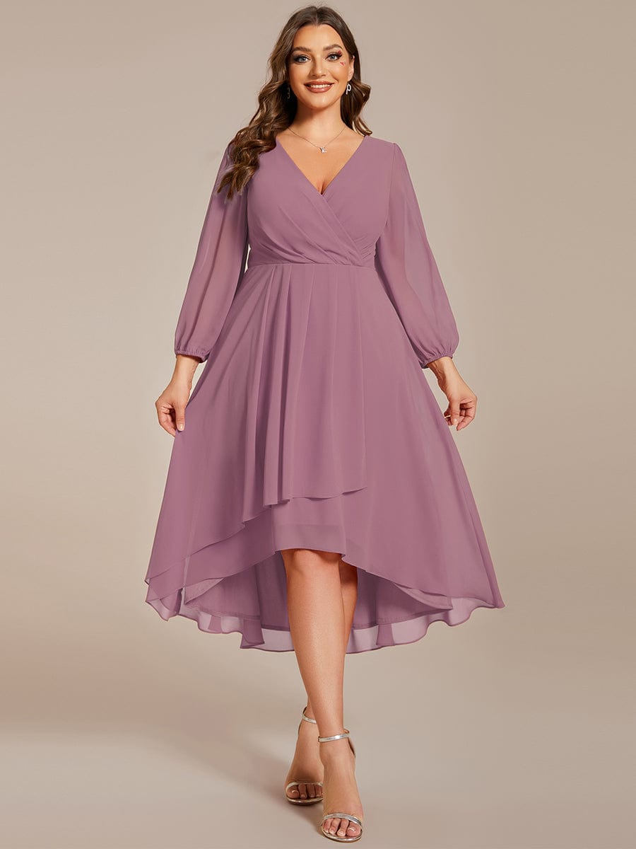 Empire Waist Chiffon Wedding Guest Dress with Long Sleeves