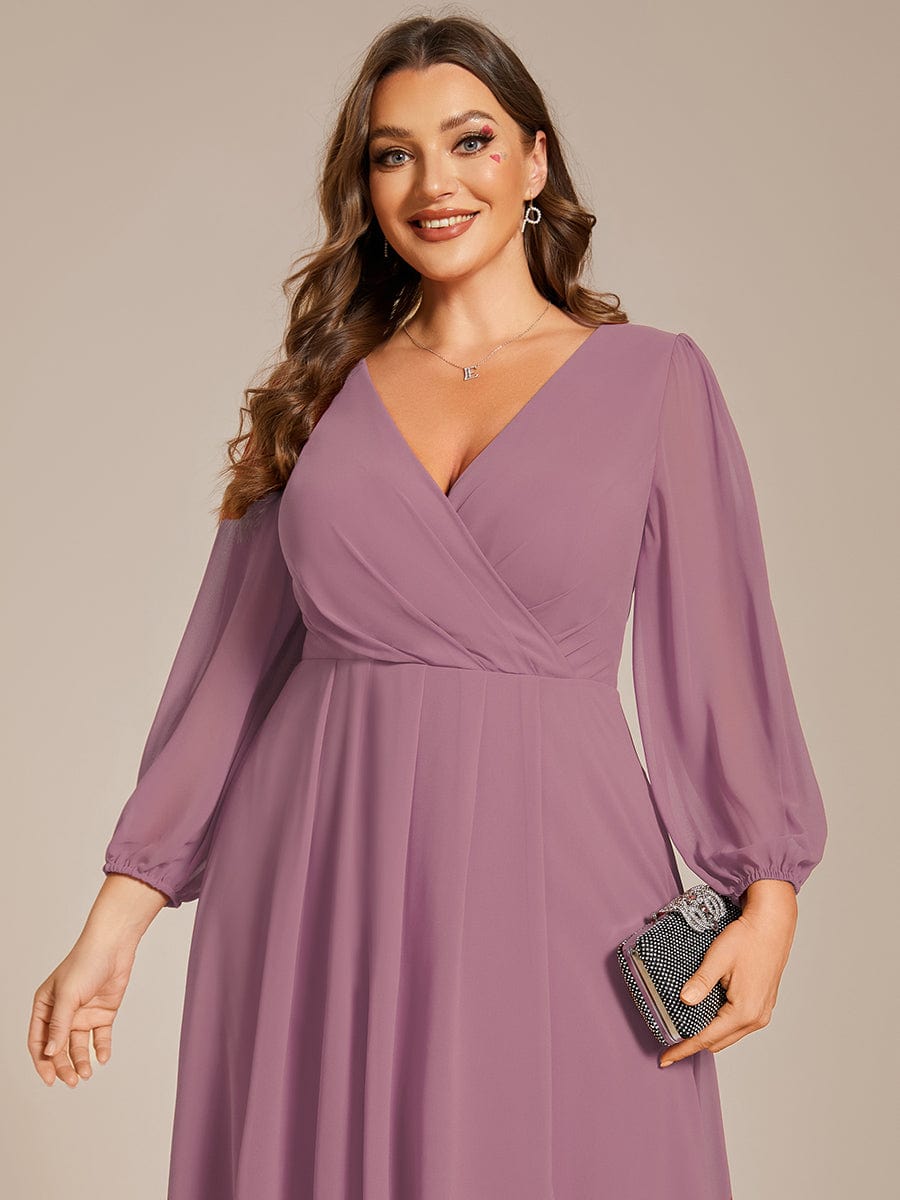 Empire Waist Chiffon Wedding Guest Dress with Long Sleeves